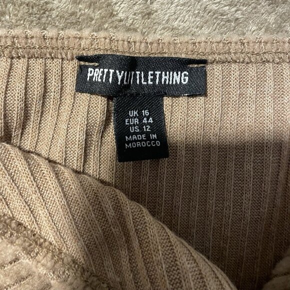 Pretty Little Thing Dress Womens 12 L/XL Long Ribbed Soft Maxi Slit Strapless - Picture 2 of 6